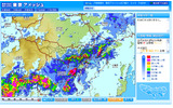 「東京アメッシュ」のリアルタイム降雨状況。「非常に激しい雨」のエリアもの画像