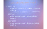 SoftGridのロードマップ。2007年1月の出荷時にはWindows XPで動作する英語版のみだが、2007年〜2008年にかけてはVistaにも対応した日本語版をリリースする予定の画像