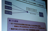 10Gbpsを共有するベストエフォート型の10G TDM-PONの例。上り下りとも10Gbpsで対称型のもの、下り10G、上り1Gの非対称のものがあるの画像
