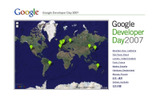 Google Developer Day 2007のホームページ画像。各国の開催概要などがGoogle Mapで見られるようになっているの画像