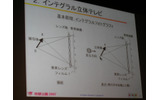 　今年のNHK技研公開でひときわ人気を集めていたのが、「インテグラル立体テレビ」の展示コーナーだ。誰もが一度は夢見たことのある立体での映像再現が実現に向かっているとあって、本日も体験コーナーには長蛇の列ができていた。の画像