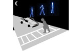 新世代“空間立体表示”（信号機）の想像図　夜間に横断する人がいた場合に、空中に明るい人物像を表示することで交通事故を未然に防ぐといった利用法が考えられる。の画像