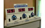 ロボットの屈伸実験。エボルタ使用ロボットは641回、オキシライドは539回、従来型アルカリ乾電池は400回の画像