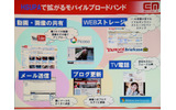 HSUPAによる上りの高速化で得られるメリット。動画の共有、オンラインストレージ、添付ライフの大きいメールの送信、ブログの更新、インスタントメッセンジャーによるTV電話などが快適に行えるとするの画像