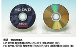 　東芝は11日、記録層が3層で記録容量45Gバイトの再生専用（ROM）次世代光ディスクを開発したと発表した。同社では今回の新しいディスクをHD DVD-ROMのハイエンドディスクとして、DVDフォーラムに提案する予定だとしている。の画像