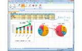 Bamboo Funのドライバをインストールすると、Excel 2007では［校閲］タブに［インクの開始］ボタンが追加されてインクツールが使えるようになる。ペンを使って、ワークシートの上に直接手書き文字や線を書きこむことができ、そのまま保存も可能。Word 2007、PowerPoint 2007、Outlook 2007でも利用できるの画像