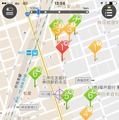 「Smart Park」アプリで周囲の駐車場検索する画面