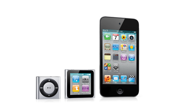新型iPodのラインアップ（iPod shuffle、iPod nano、iPod touch）