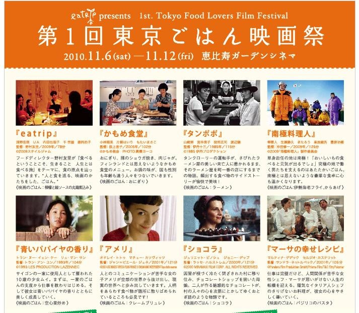 「第1回東京ごはん映画祭」の8作品。これら映画にちなんだレシピテーマが与えられる