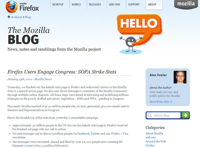 抗議活動の成果について報告するMozillaのブログ。