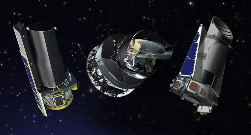 NASAの運用する宇宙望遠鏡。左からスピッツァー、プランク、ケプラー