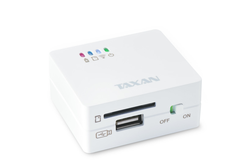 最大5台の端末と接続可能。コンパクトサイズのワイヤレスストレージ「TAXAN “MeoBankSD”」