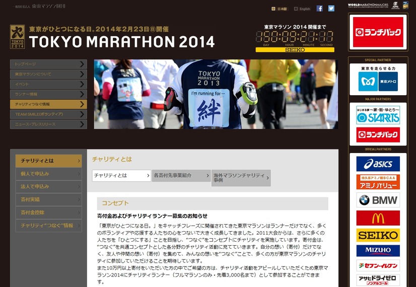 東京マラソン 2014「チャリティランナー」情報ページ