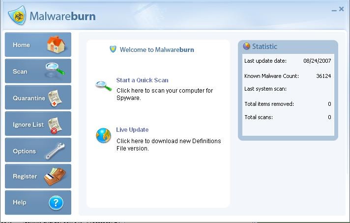 MalwareBurnの画面。英語だとけっこうまともなソフトに見える