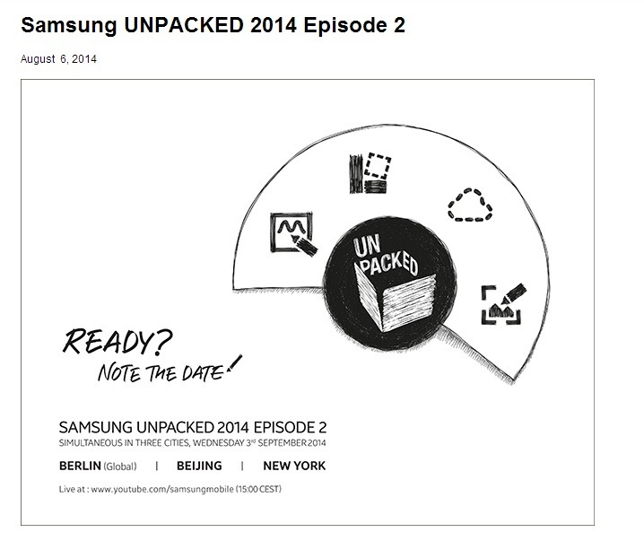 「Samsung UNPACKED 2014 Episode 2」告知ページ