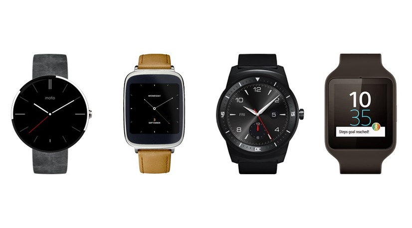 IFA 2014で発表されたAndroid Wear搭載端末。左から「Moto 360」「Zen Watch」「G Watch R」「SmartWatch 3」