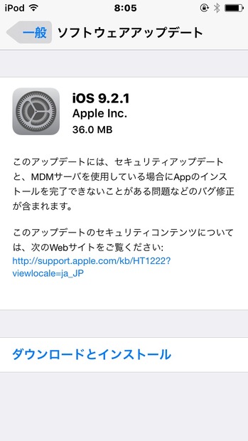 「ソフトウェアアップデート」の画面（iPod）