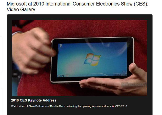 CES 2010の基調講演で明かされた「Slate PC」（基調講演の公式映像から）