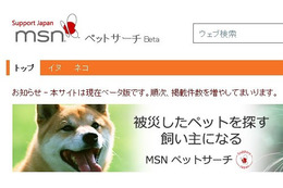 【地震】日本マイクロソフト、被災したペットを助ける「MSNペットサーチ」公開