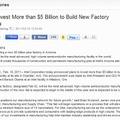50億ドルをかけた新工場の建設を伝えるリリース