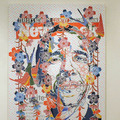 照屋勇賢の沖縄の伝統的な染色技法を使って、オバマ大統領を描いた作品
