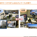 田澤氏の講演中に表示されたスライド。本社と北海道オフィスの様子が互いにディスプレーに表示されているのが分かる