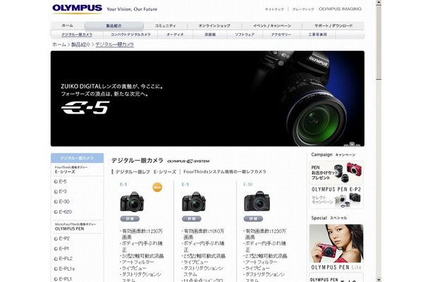 1位となった「オリンパス」サイト（olympus-imaging.jp/product/dslr）