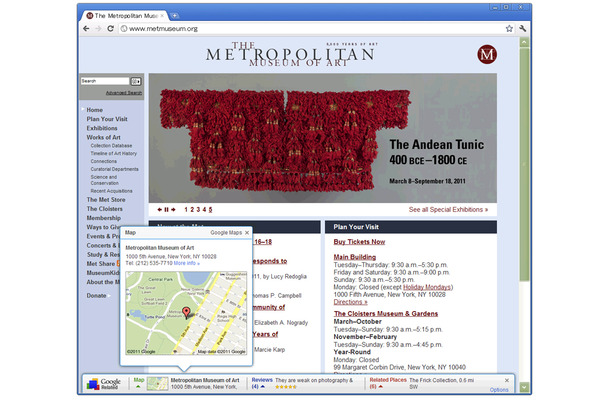 The Metropolitan Museum of Artの公式WebではGoogle Mapでの位置情報やレビューを表示