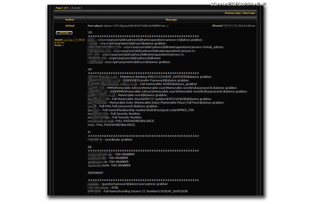 各国金融機関を標的にした攻撃に関するネット上での取引の実態。残高やパスワードなど窃取する情報の種類がわかる