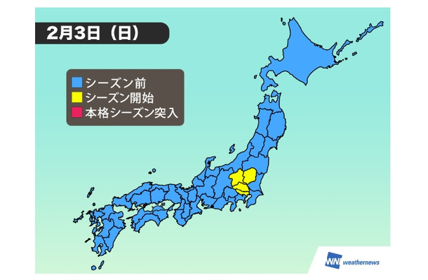 2月3日時点の花粉シーズン状況