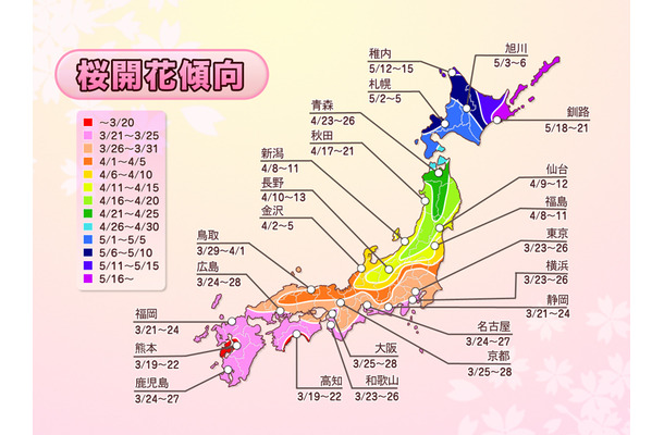 各都道府県における2013年桜開花傾向