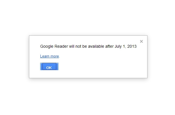 現在Google Readerにアクセスすると、終了の告知が表示される