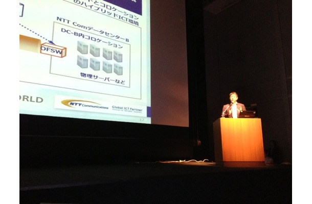 基調講演を行うNTTコミュニケーションズの田中基夫氏（SDN Japan 2013）