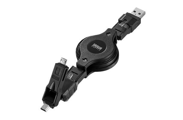 LANコネクタ、microUSB、miniUSBを備えた巻き取り式USBケーブル