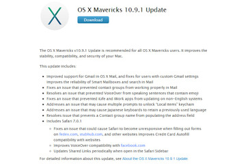 Apple、「OS X Mavericks」初のアップデート10.9.1をリリース……Safari 7脆弱性も改善 画像