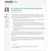 LinkedInのパスワード650万件が漏洩、ユーザーにパスワードリセットを呼びかけ 画像
