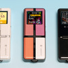 gigabeat P5 ホワイトパレット（左）、同レッドパレット（中）、gigabeat P10 ブラッククローム（右）の画像