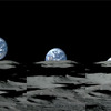 月の南極付近で地平線に地球が沈む様子。左の画像から右の画像まではおよそ70秒の画像