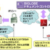BIGLOBEドキュメントコントロールサービスの概要。マイクロソフトのWord、Excel、PowerPointといったファイルをPDFファイルに変換し、それにポリシーを適用して、閲覧・印刷などを制御するサービスだの画像