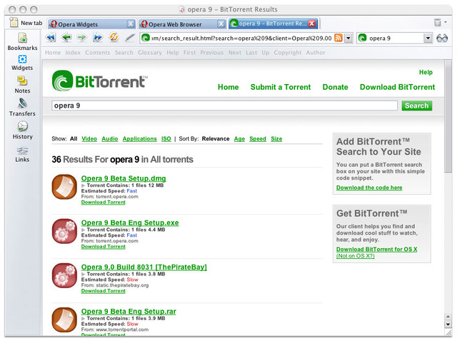 BitTorrentやウィジェットを搭載した「Opera 9」の正式版がリリース