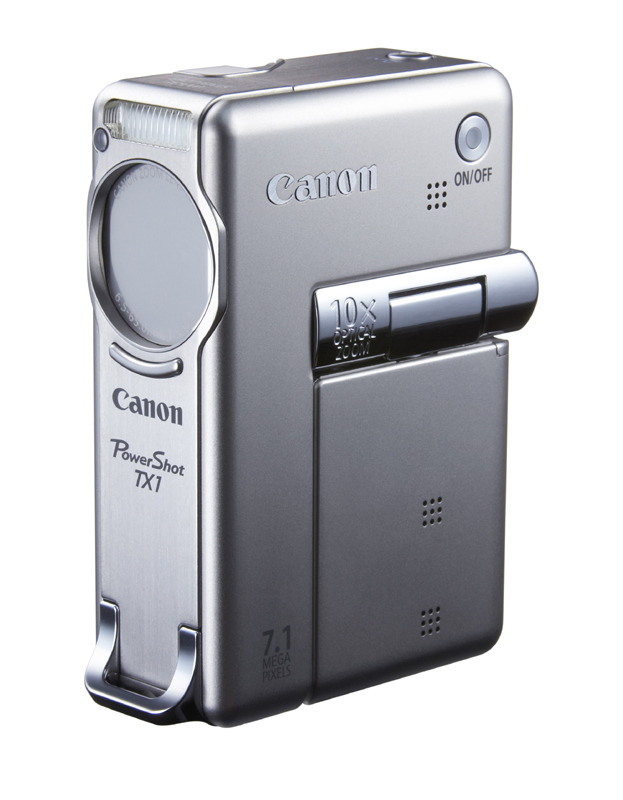 キヤノン、光学10倍ズーム搭載デジカメ「PowerShot TX1」——片手操作可能な縦型デザイン