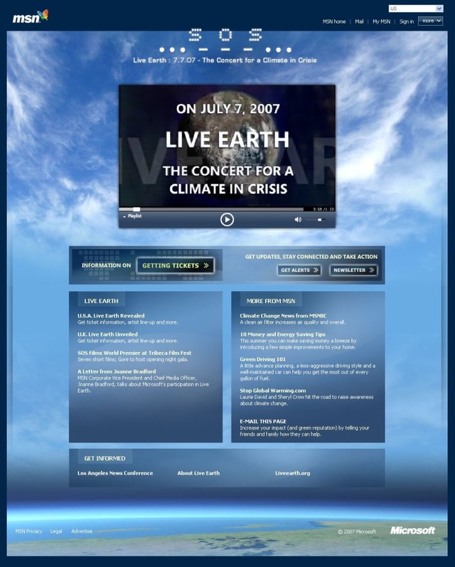 米Microsoft、地球温暖化防止を訴える「Live Earth」音楽フェスを全世界配信
