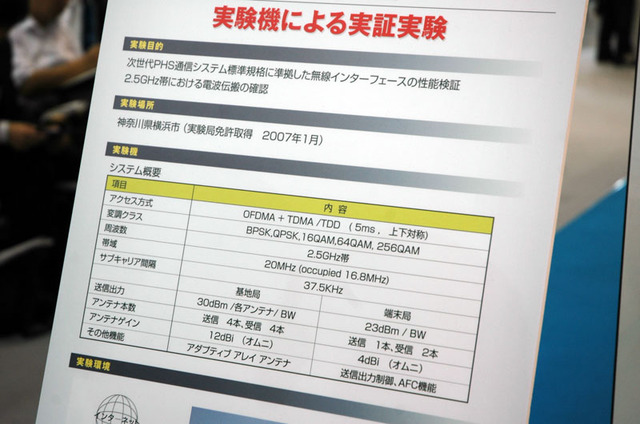 【ワイヤレスジャパン2007 Vol.16】ウィルコム、伝送速度20Mbpsの次世代PHSをデモ