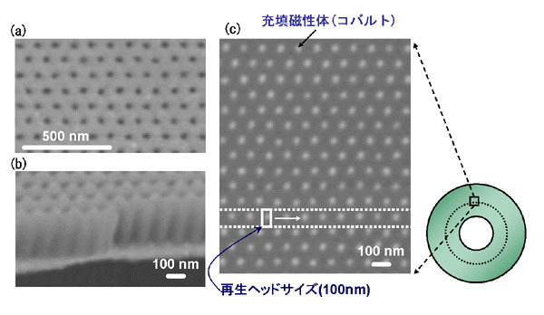 世界初!アルミナナノホールによる情報記録・再生成功——1平方インチ1テラバイトの次世代ハードディスク向けパターンドメディア