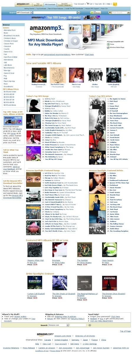 DRMフリー時代の予感——米アマゾン、200万曲のMP3ダウンロードサイト(US domestic only)