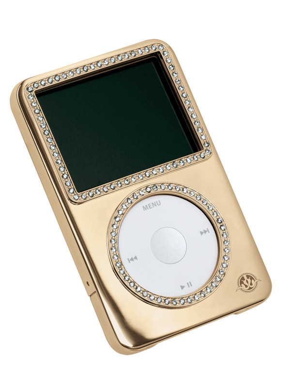 14kゴールド/シルバーボディ&スワロフスキー装飾のゴージャスなiPod用ケース