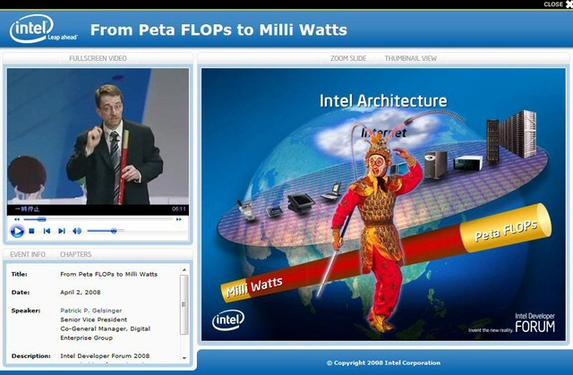 米インテル・ゲルシンガー氏の基調講演がビデオ配信開始——Intel Developer Forum 2008 Spring