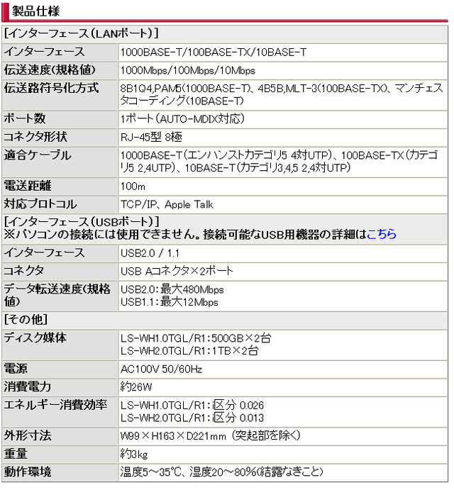 バッファロー、HDD×2基搭載NAS「LinkStation」の2TB/1TBモデル