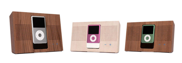 天然木を使用したフラットデザインのiPod用スピーカー