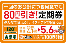 吉野家、「吉野家80円引き！定期券」を本日発売！4月1日よりスタート